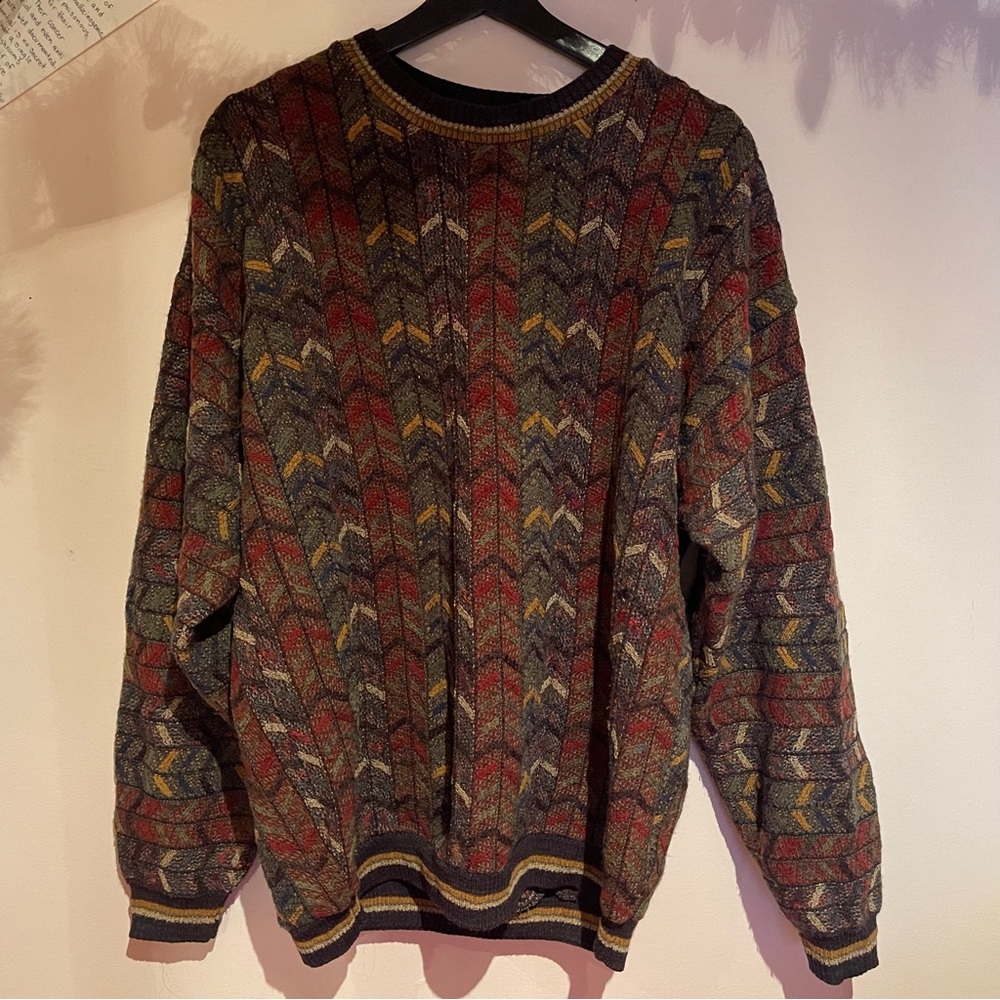 Tosani Large colorful coogi style pattern vintage knit cozy sweater autumn vibes